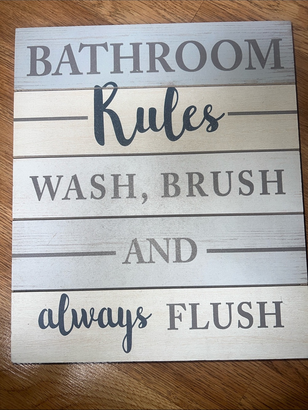 Bathroom Rules Wall Sign - Neutral Gray and Cream